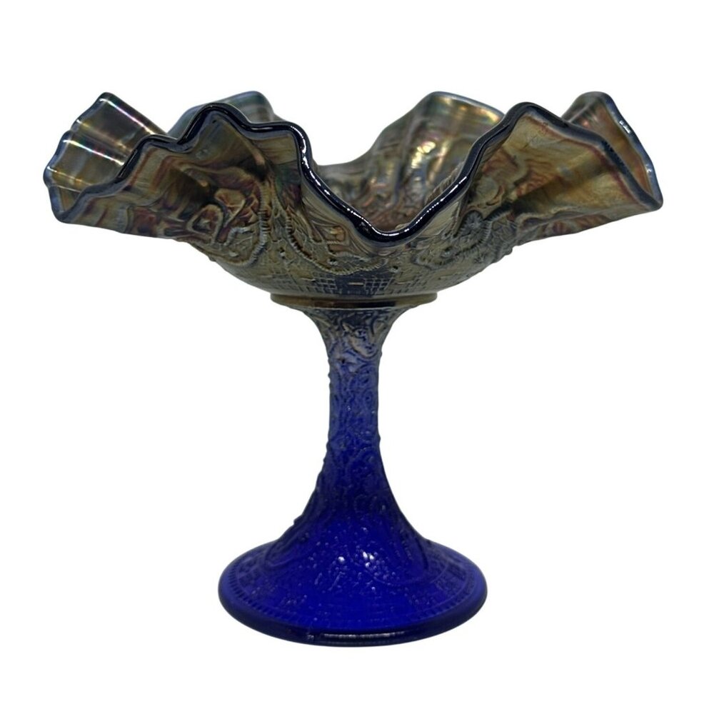 VTG‎ Fenton Persian Medallion Carnival Glass Compote Iridescent Pedestal Dish 6"